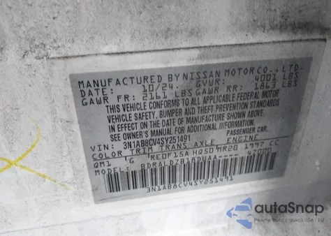 2025 Nissan Sentra Sv z USA, uszkodzony, nr VIN 3N1AB8CV4SY251491